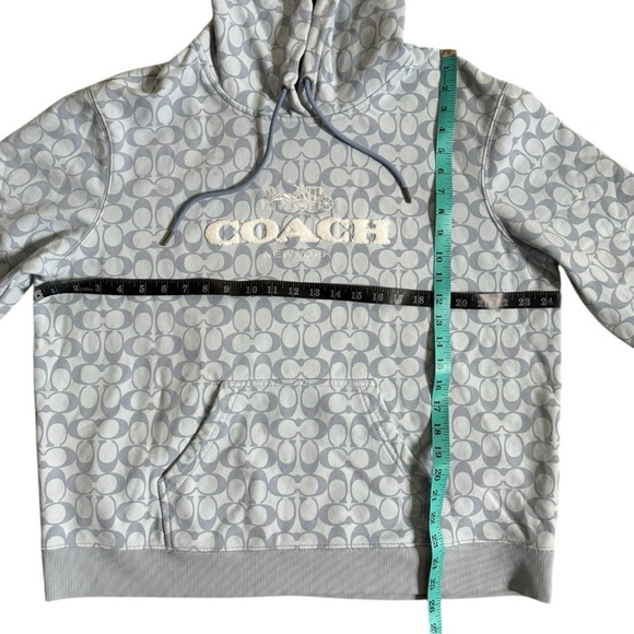 Coach Womens Signature Hoodie Size Large Blue Organic Cotton All Over Comfy Cozy - Picture 4 of 8